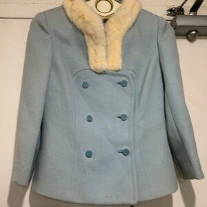 VINTAGE REAL FUR DOUBLE BREAST WOOL JACKETS SIZE S